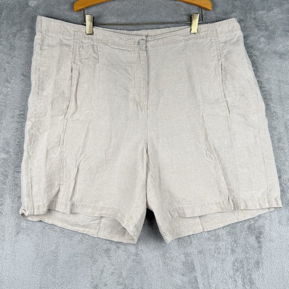 J. Jill‎ Love Linen Shorts Womens Size 20 Plus Light Tan 8" Inseam Pockets Beach - Picture 1 of 11